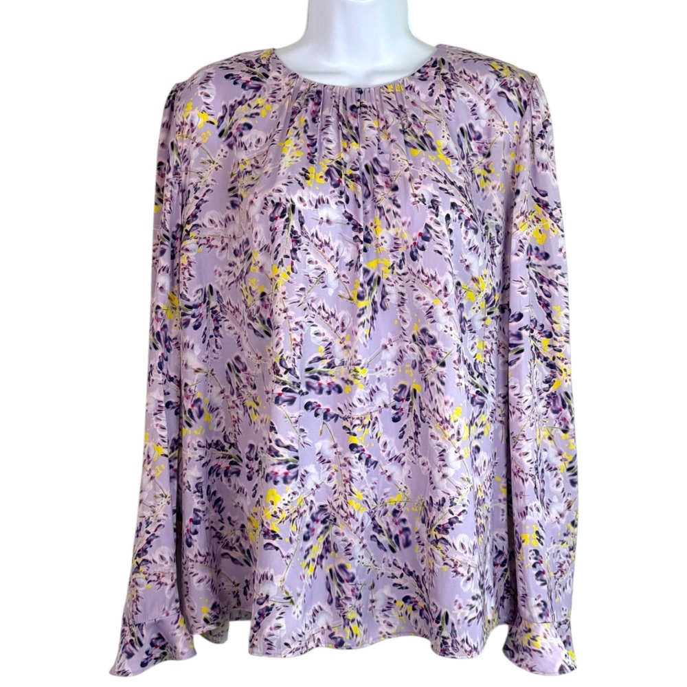 Marc Cain Womens Lavender Floral Print Top Sz N6 US 12 Flowy Artsy Cottage Boho